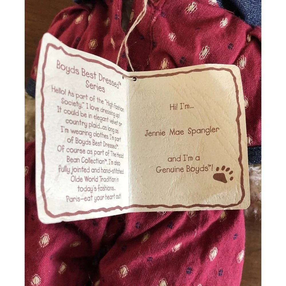 Boyds Bears Jennie Mae Spangler Red Jump Suit Embroidered Star Hair Bow American